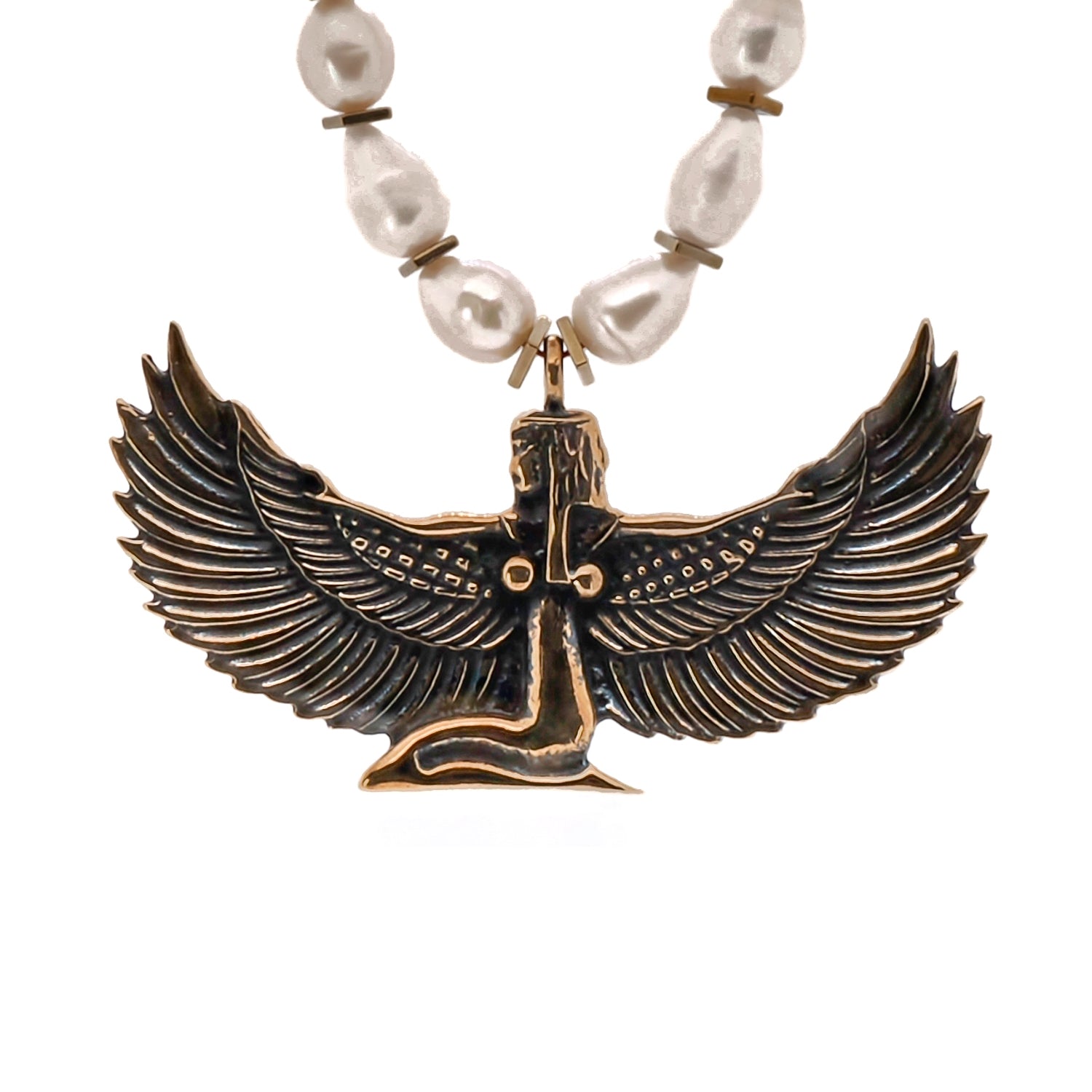 Teardrop Pearl Magical Goddess Isis Pendant Beaded Necklace