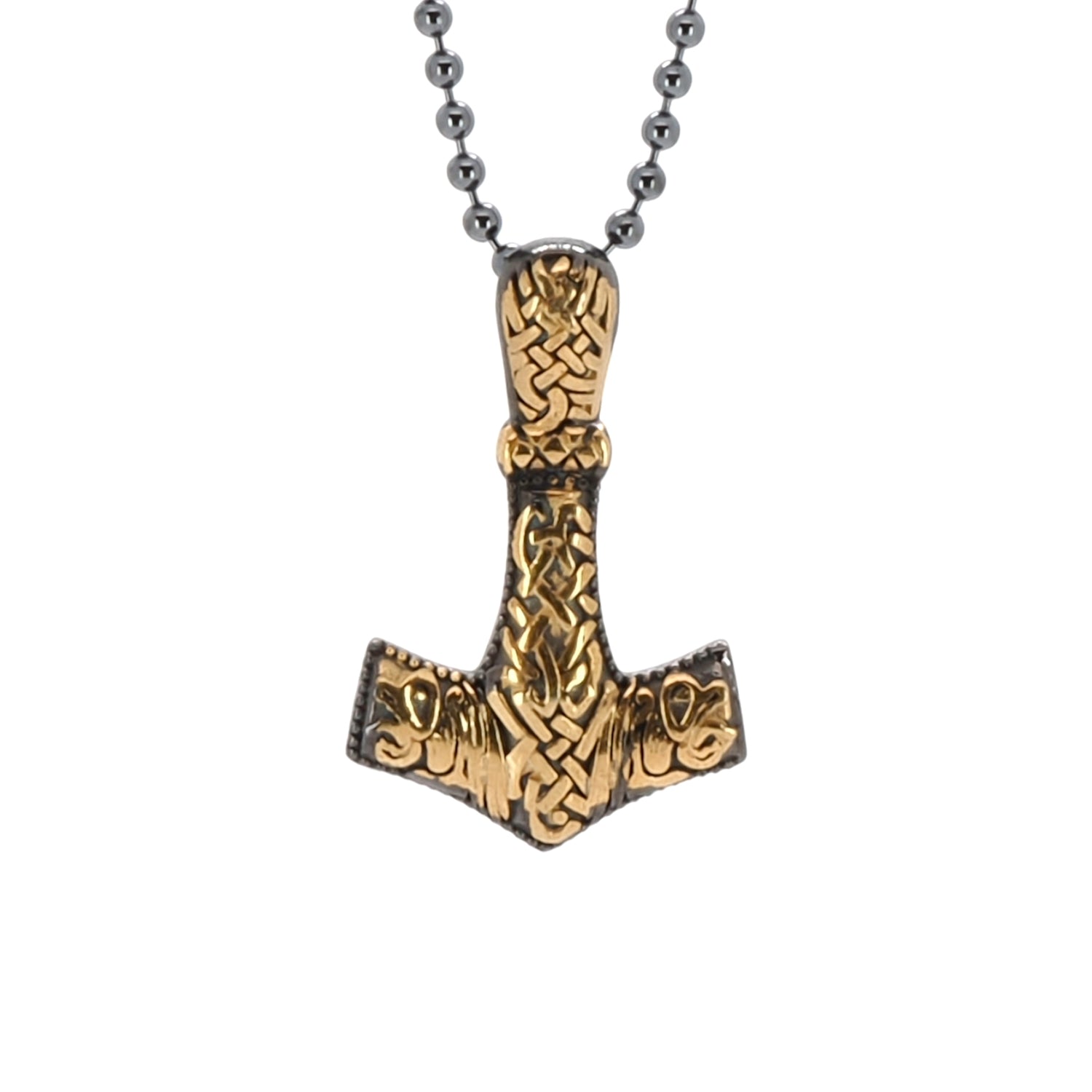 Thor Hammer Sterling Silver Gold Pendant Necklace Ebru Jewelry