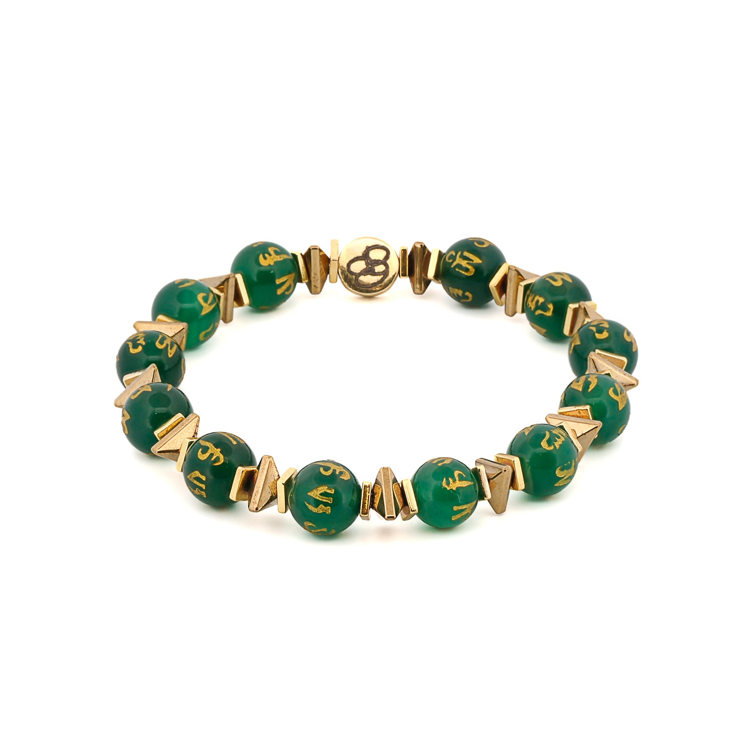 Spiritual green mantra and white meditation beads bracelet set