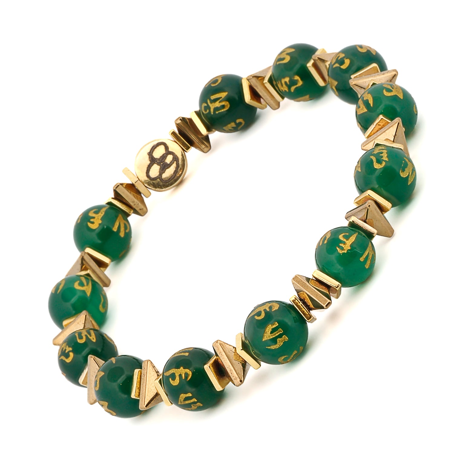 8 mm green mantra beads with white Tibetan meditation beads bracelet