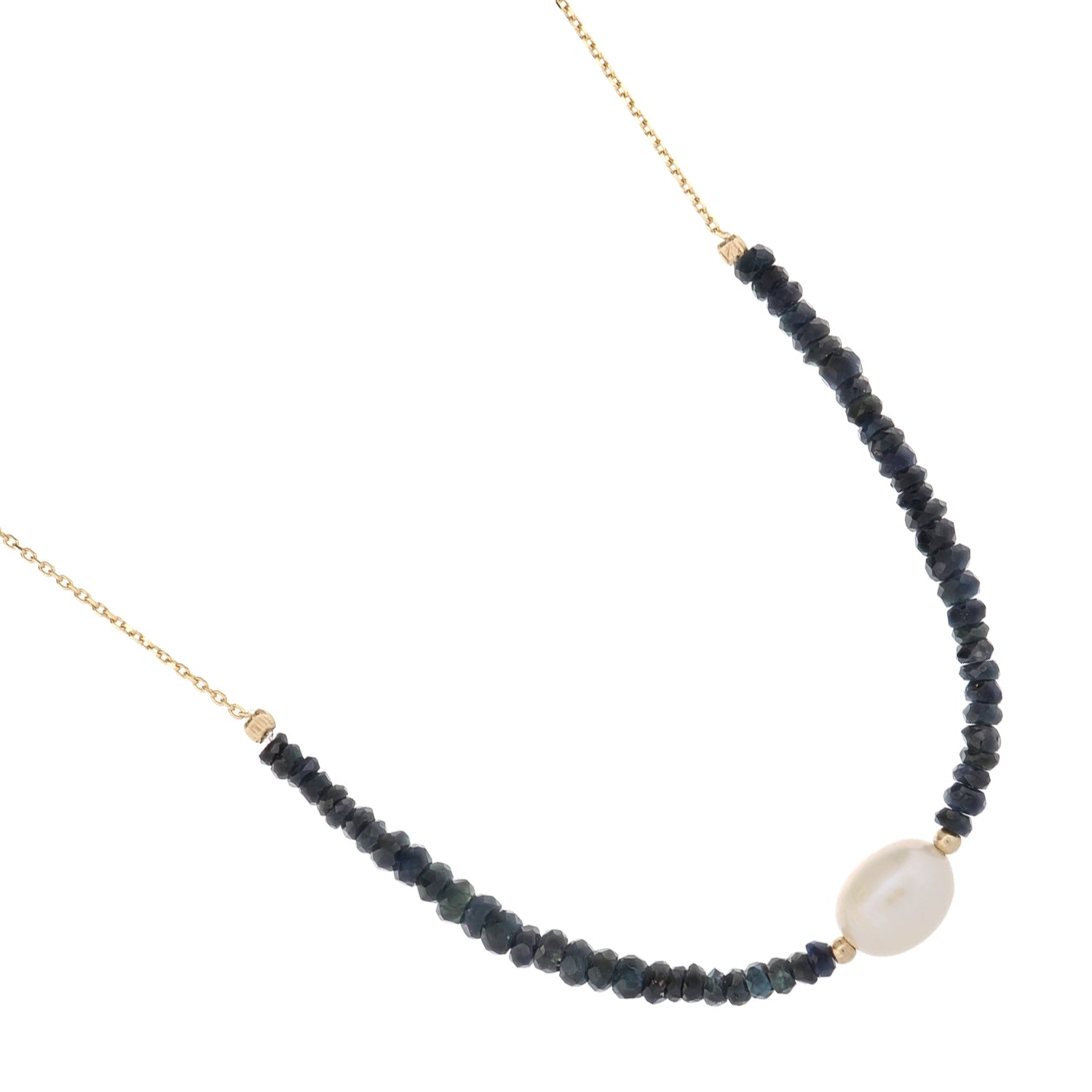 14K Yellow Gold Choker Necklace with Sapphire and Pearl Gemstones for a Luxurious Touch