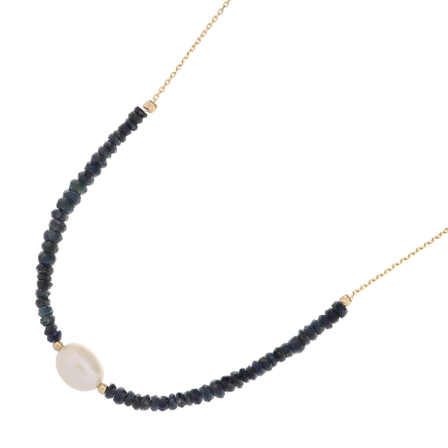 Handmade 14K Gold Choker Necklace with Sapphire and Pearl for a Refined, Symbolic Fashion Statement