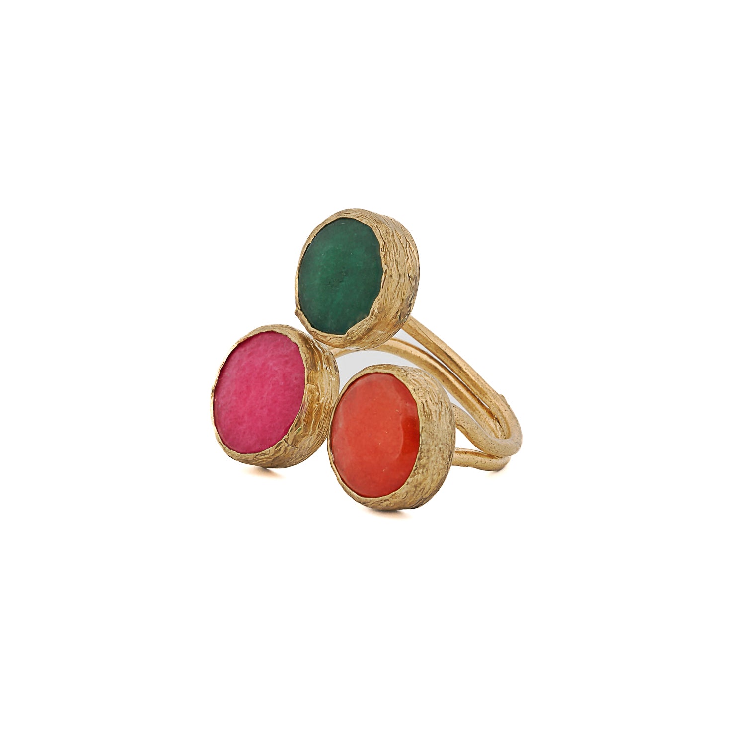 Adjustable ring featuring Jade, Carnelian, and Pink Agate gemstones