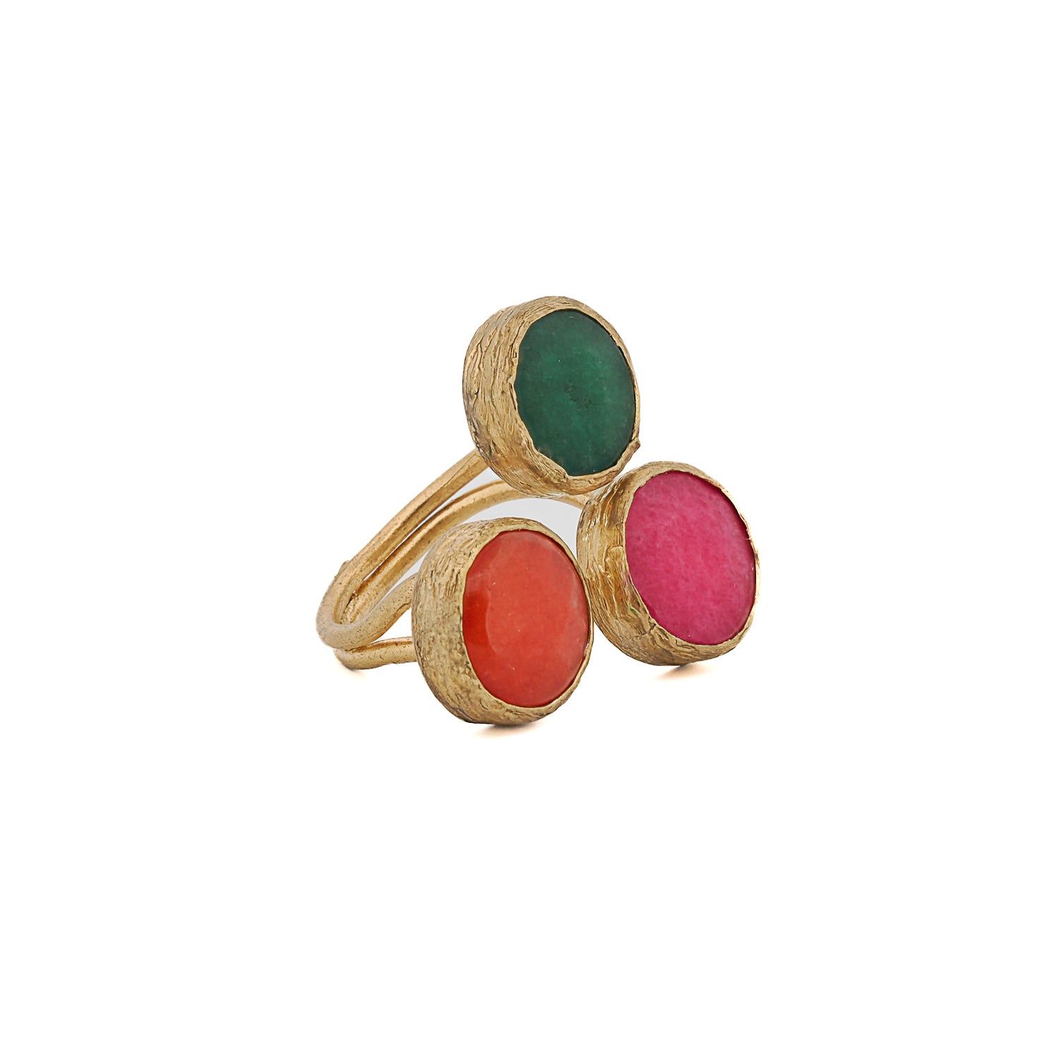 Handmade Triple Gemstone Ebru Ring with vibrant natural stones