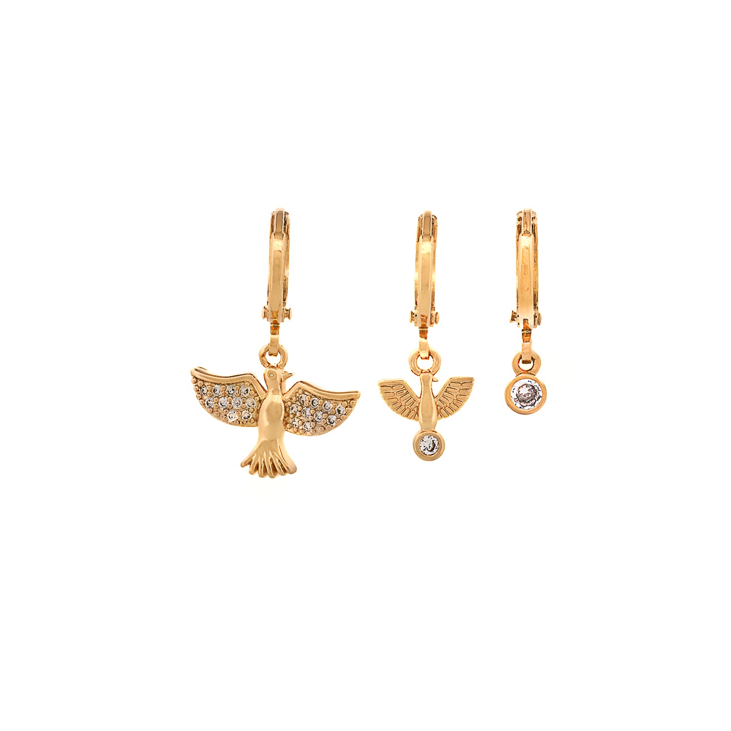 18K gold-plated brass earrings with intricate spiritual bird details, symbolizing freedom and transcendence