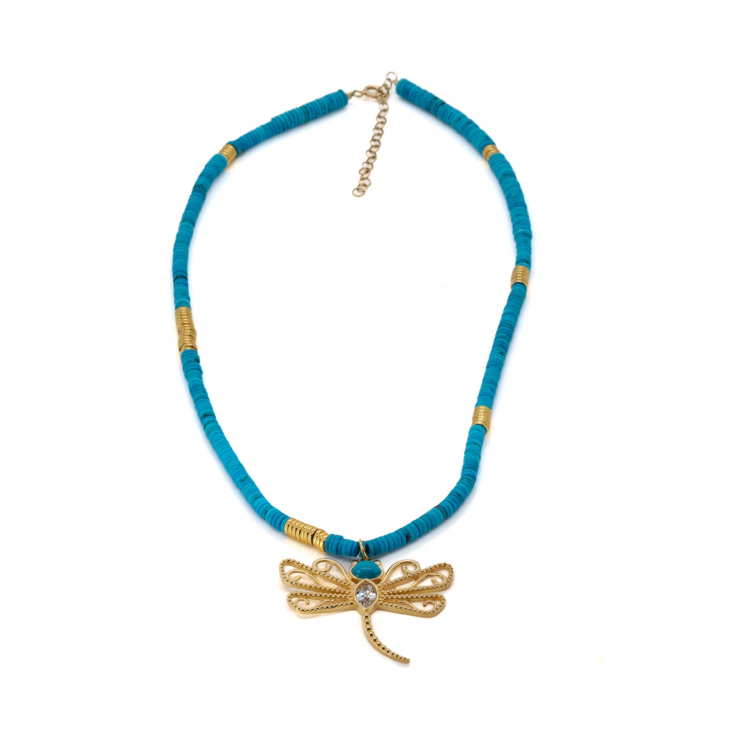 Spiritual Dragonfly Pendant Necklace with Gold Hematite Stones