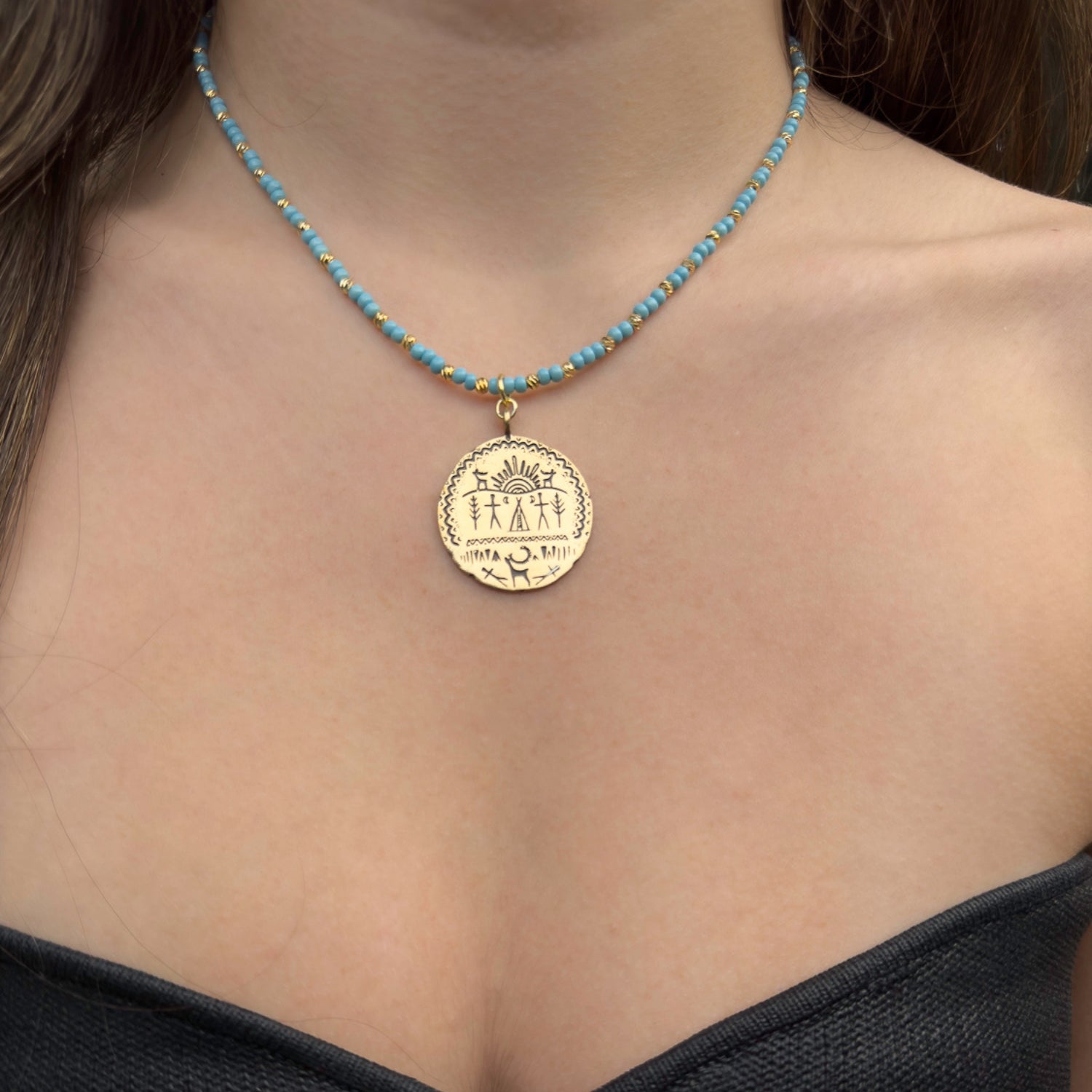 Turquoise Beaded Shamanic Symbol Pendant Necklace