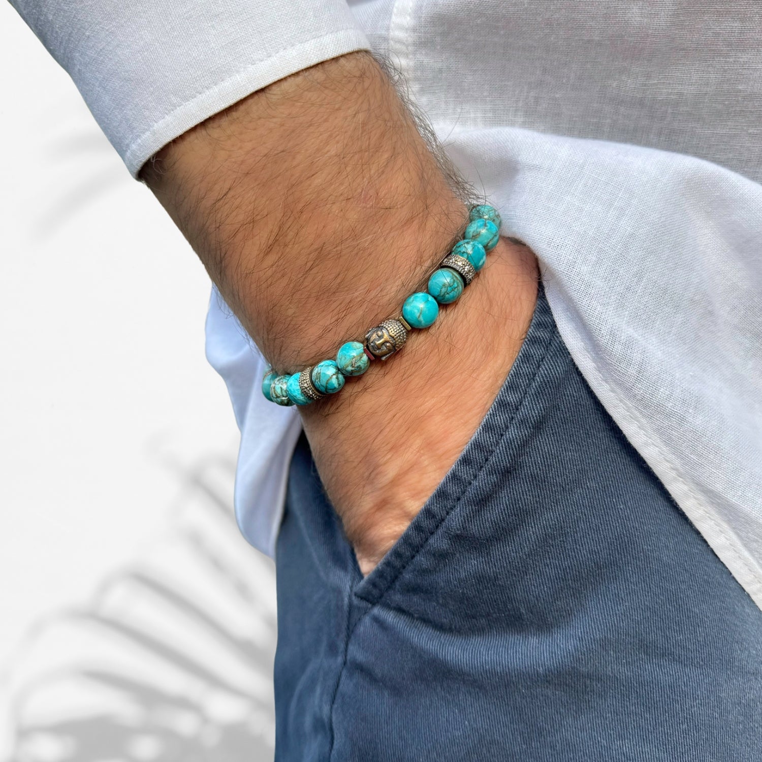 Hope Bracelet with Turquoise Stone Beads and Bronze Buddha Bead