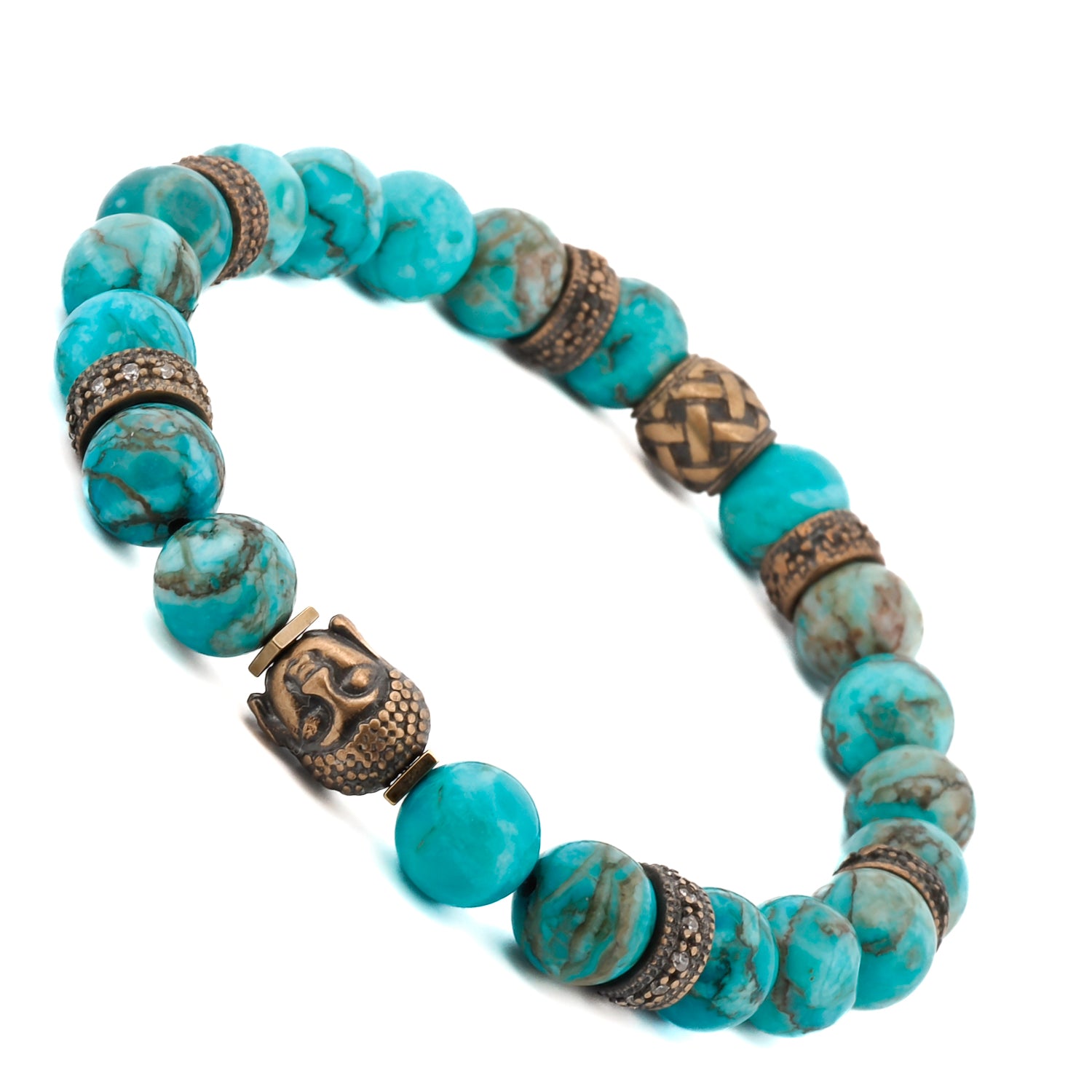 Handmade Turquoise Stone & Buddha Bead Hope Bracelet with Bronze Accents