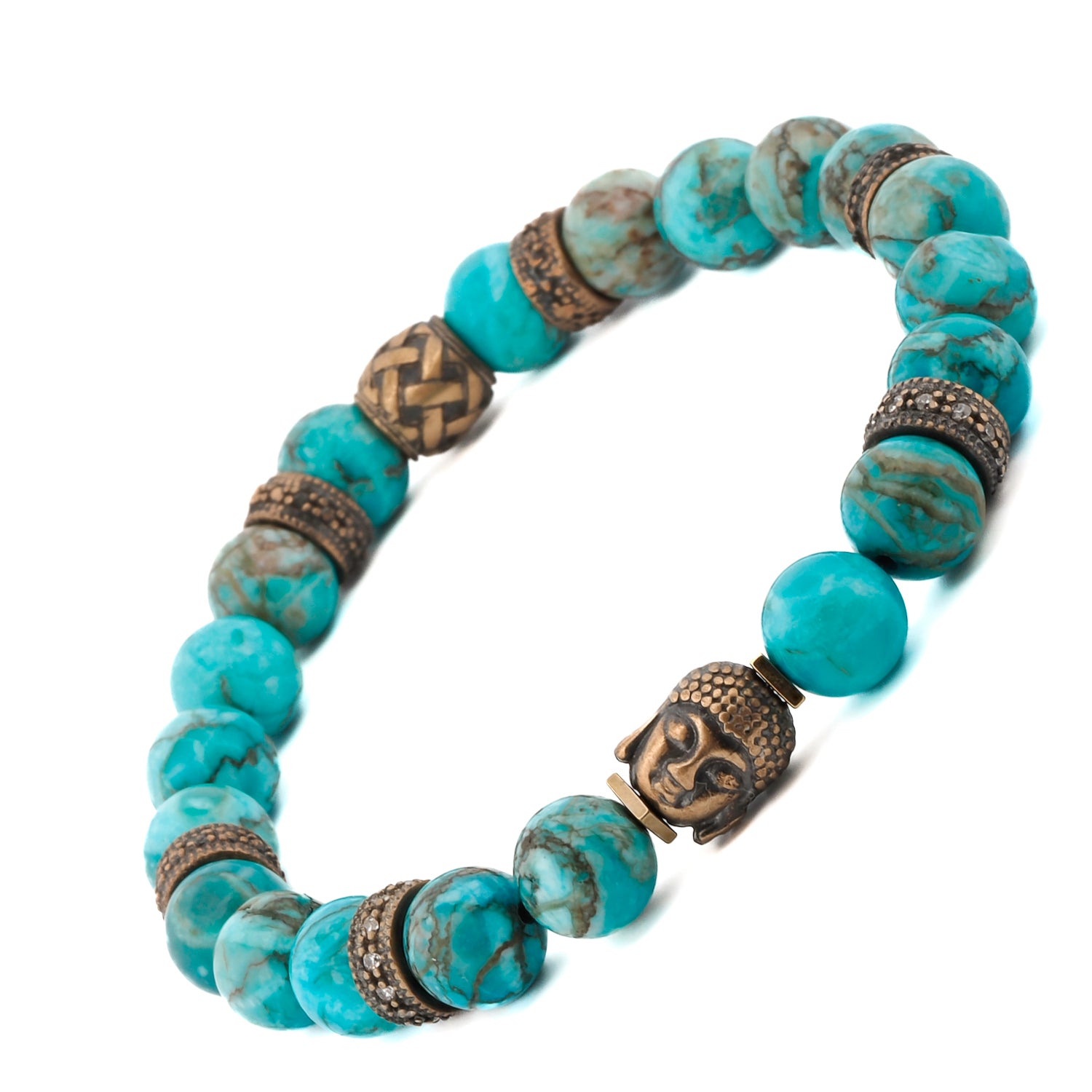 Turquoise Stone & Bronze Buddha Bead Bracelet for Inner Peace