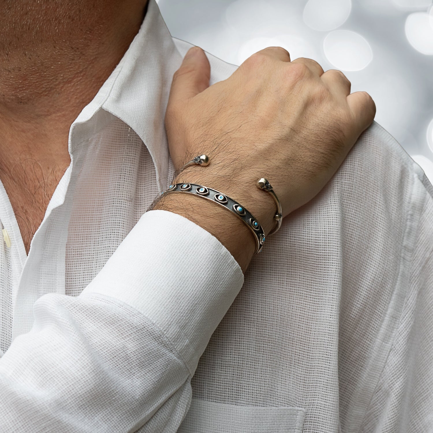 Sterling silver cuff bracelet featuring a unique skull design