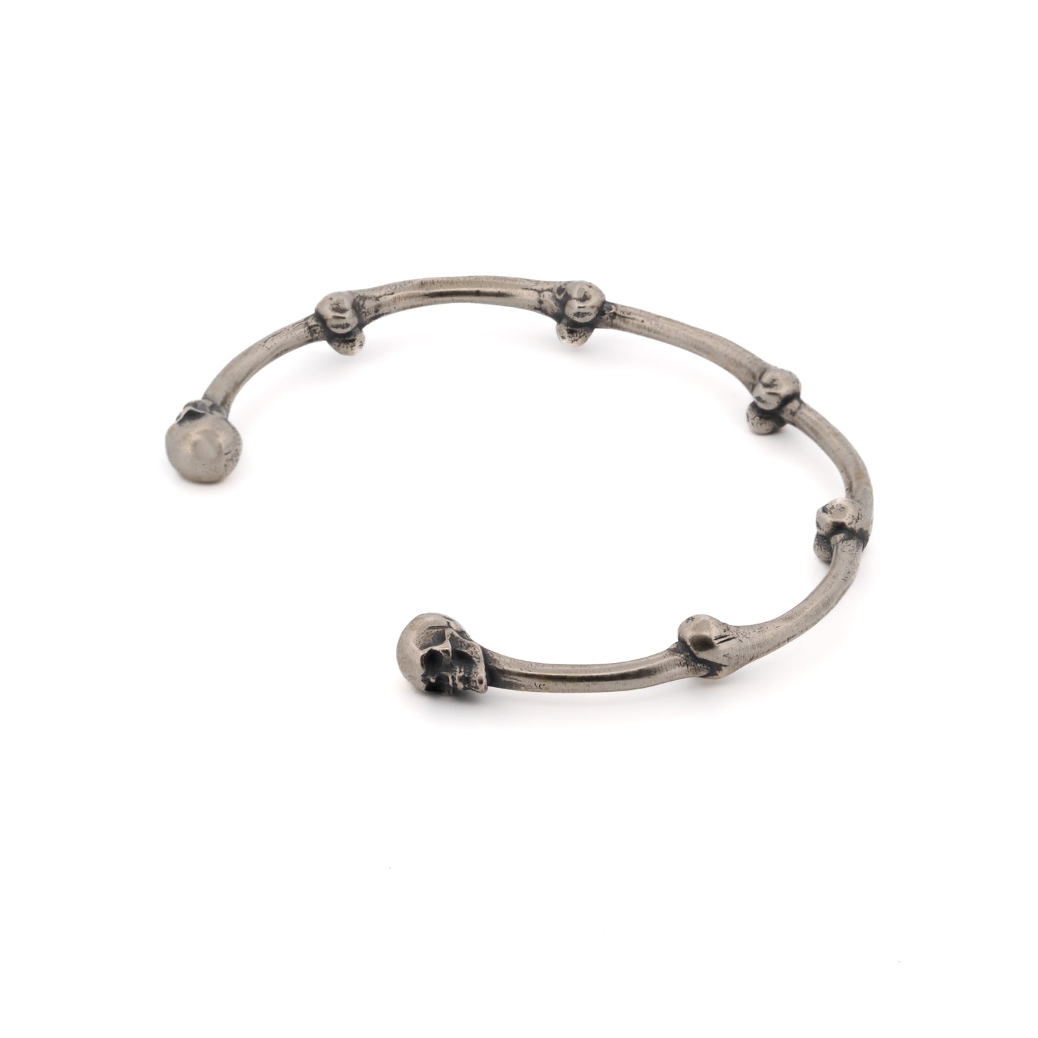 Men's and women's adjustable skull cuff bracelet in sterling silver