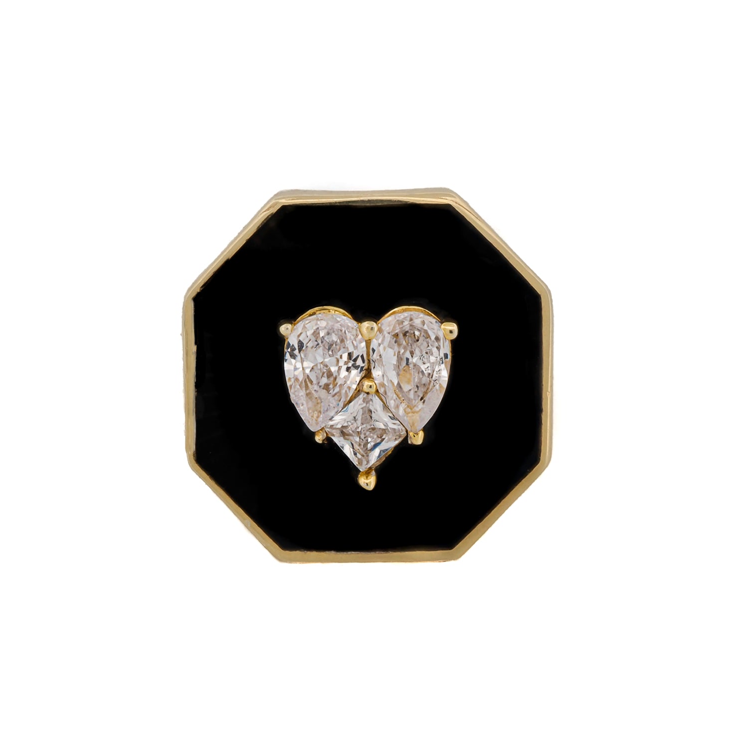 Captivating Beauty: Black Enamel Heart Gold Ring with Diamond