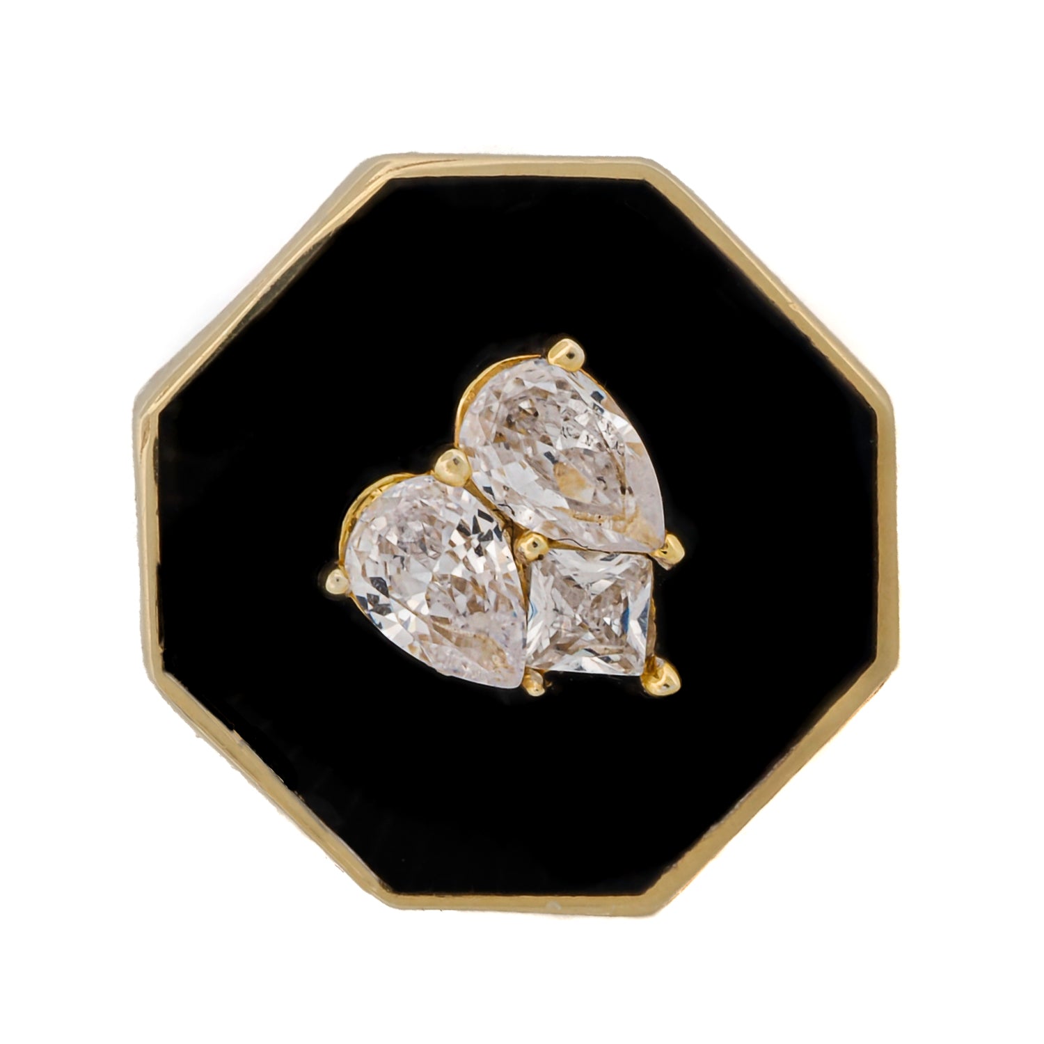 Timeless Symbol: Black Enamel Diamond Heart Adjustable Ring
