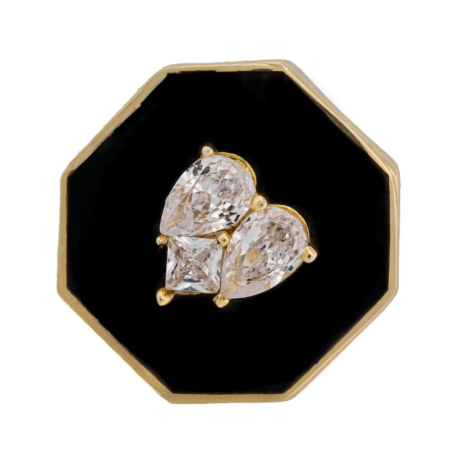 Mesmerizing Beauty: Black Enamel Diamond Heart Adjustable Ring