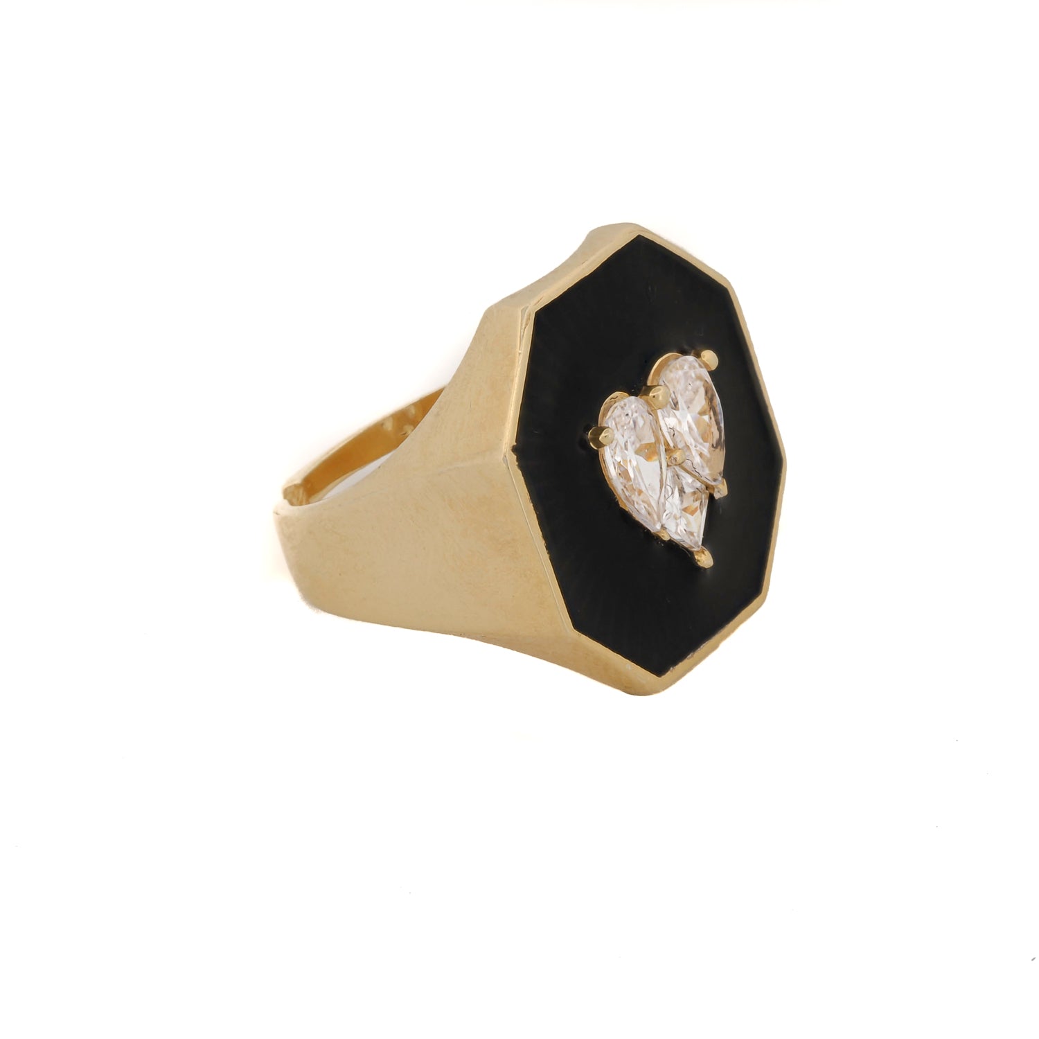 Stunning Elegance: Black Enamel Diamond Gold Ring for Valentine's