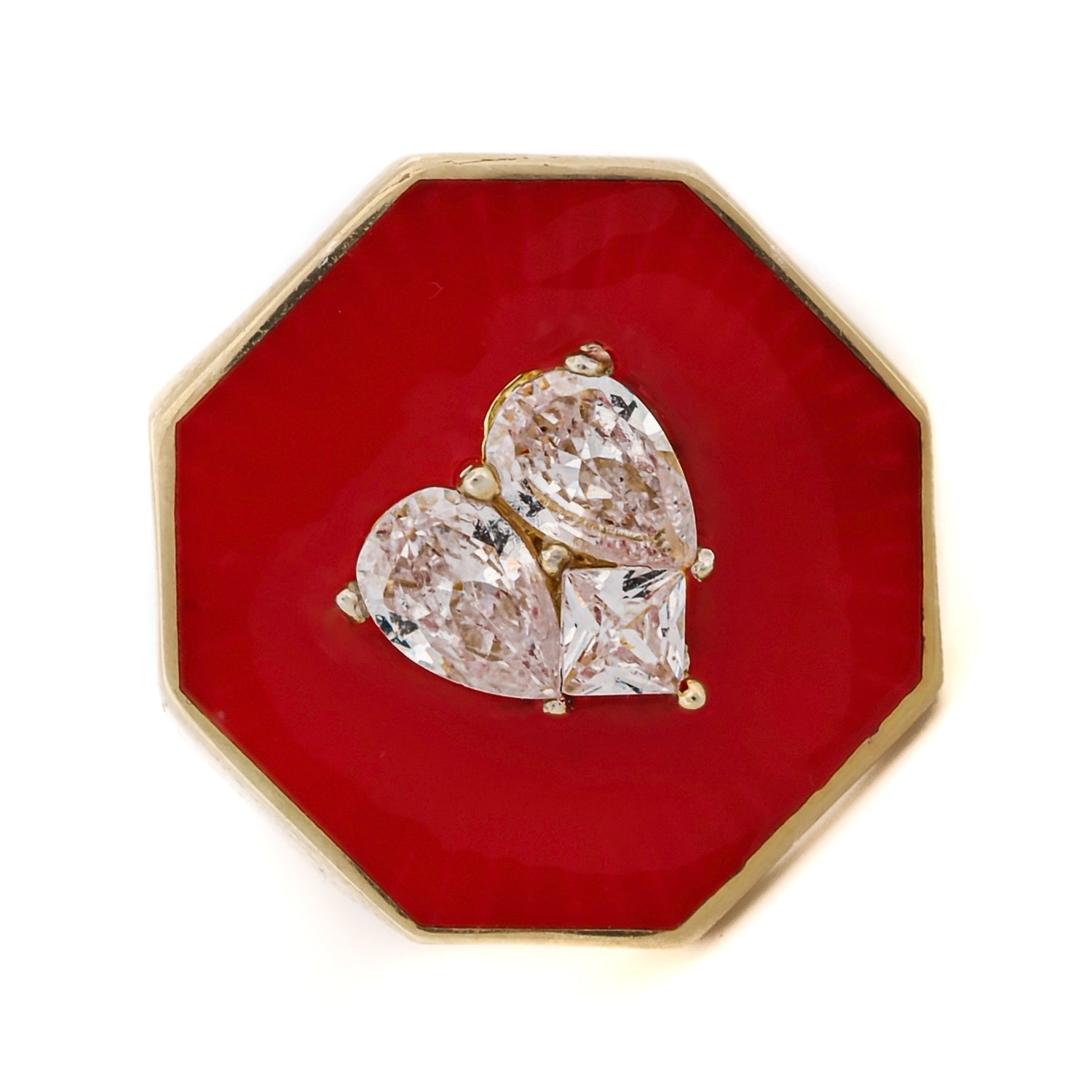 Enduring Romance: Valentine&#39;s Red Enamel Diamond Heart Gold Ring