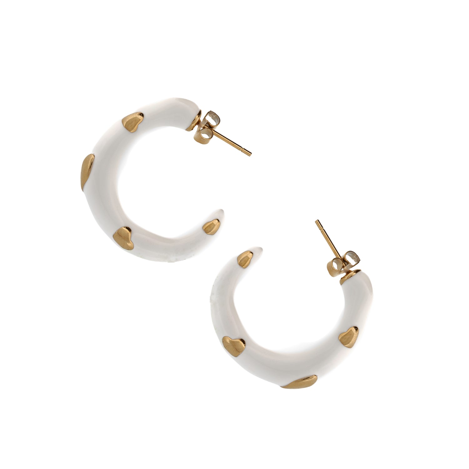 Luxurious Gold and White Hoop Earrings with Heart Detail