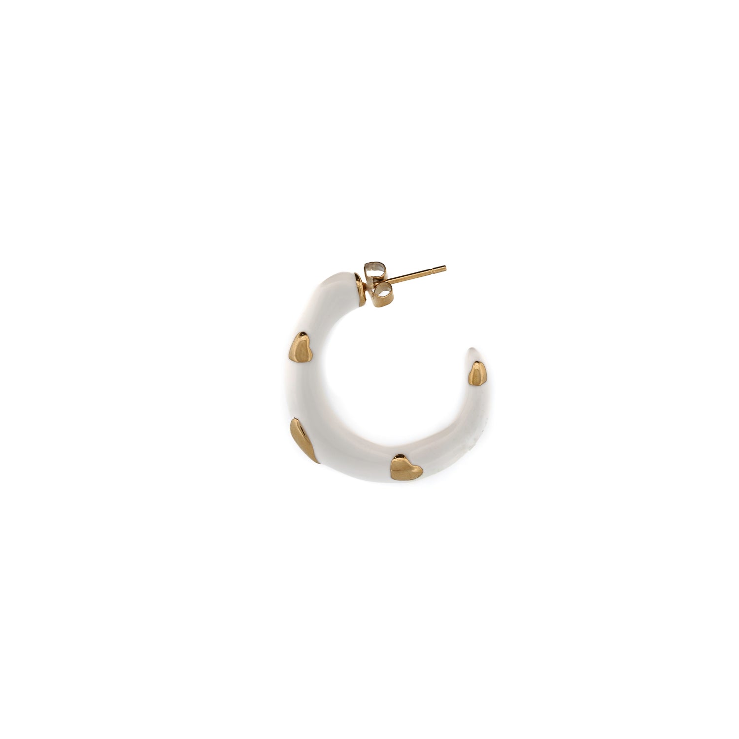 Beautiful Gold Heart Hoop Earrings with White Enamel
