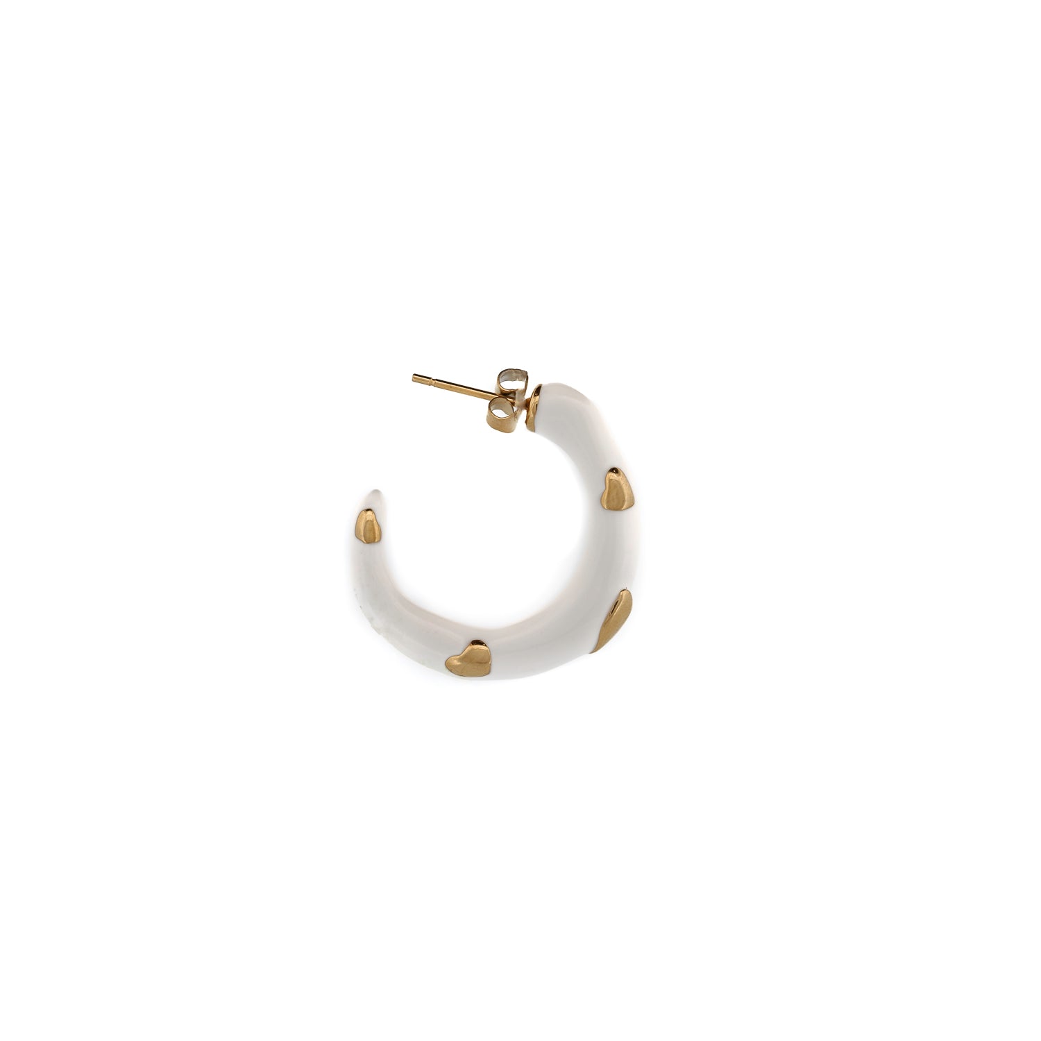 White Enamel Hoop Earrings with Gold Heart Accent