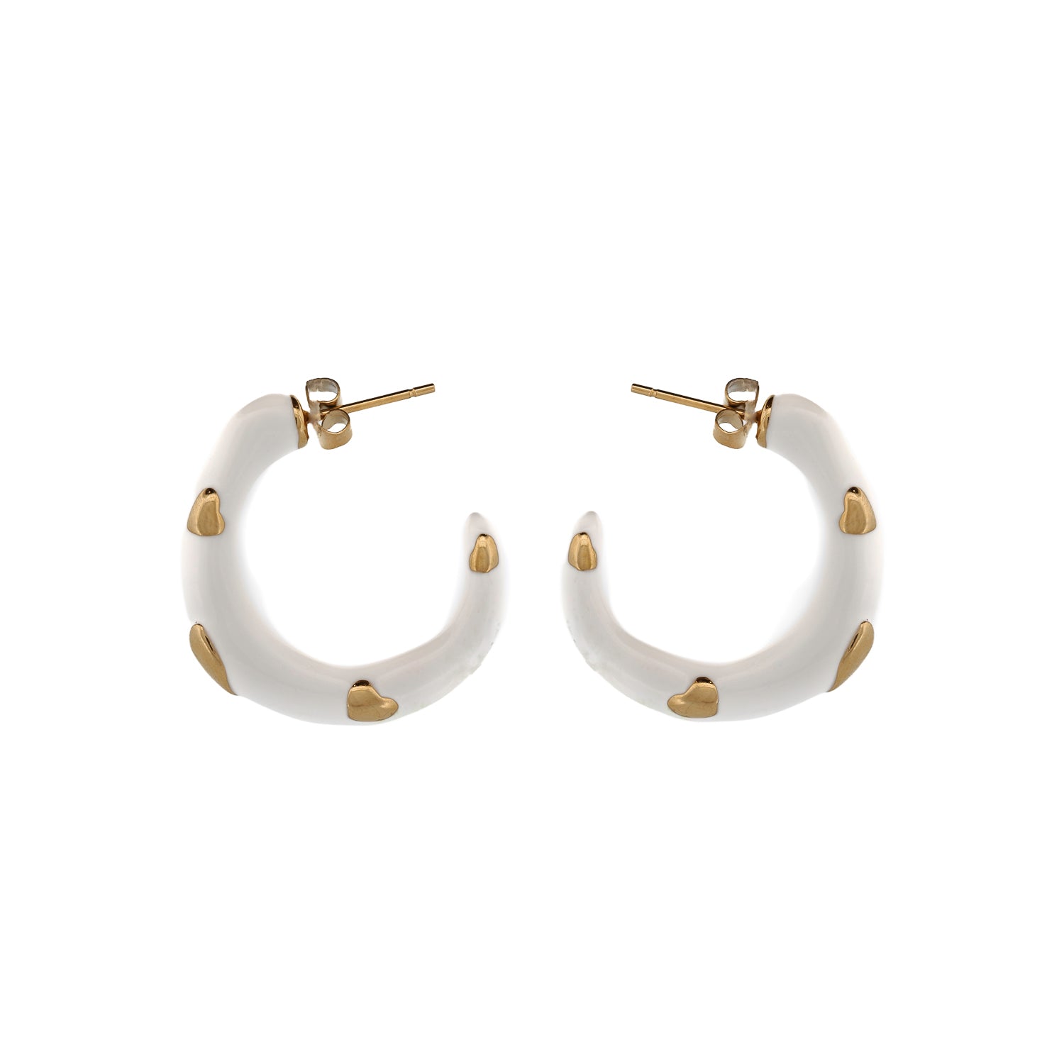 Gold Heart White Hoop Earrings with 18k Gold Plating