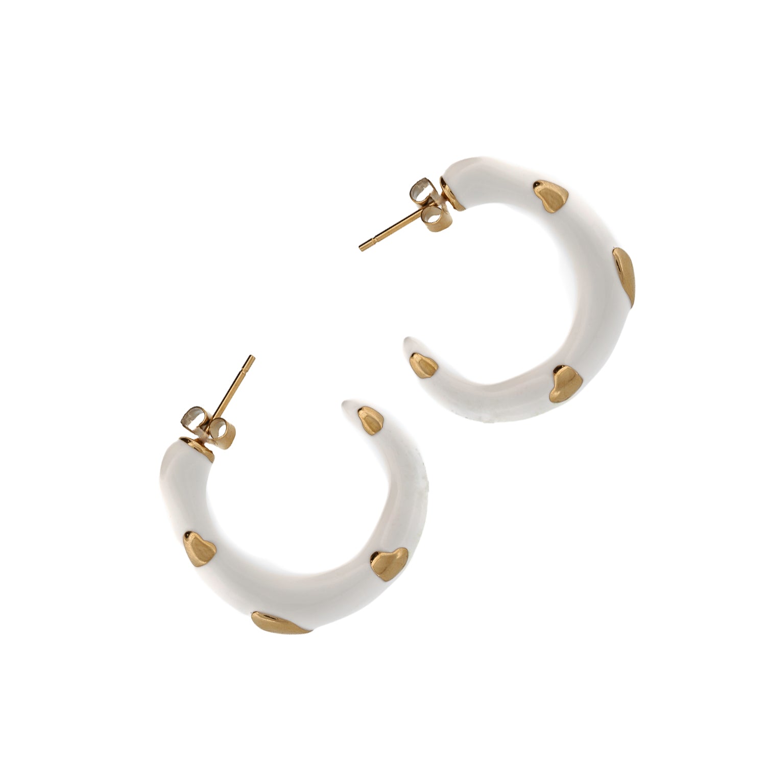 Stylish Gold and White Heart Hoop Earrings