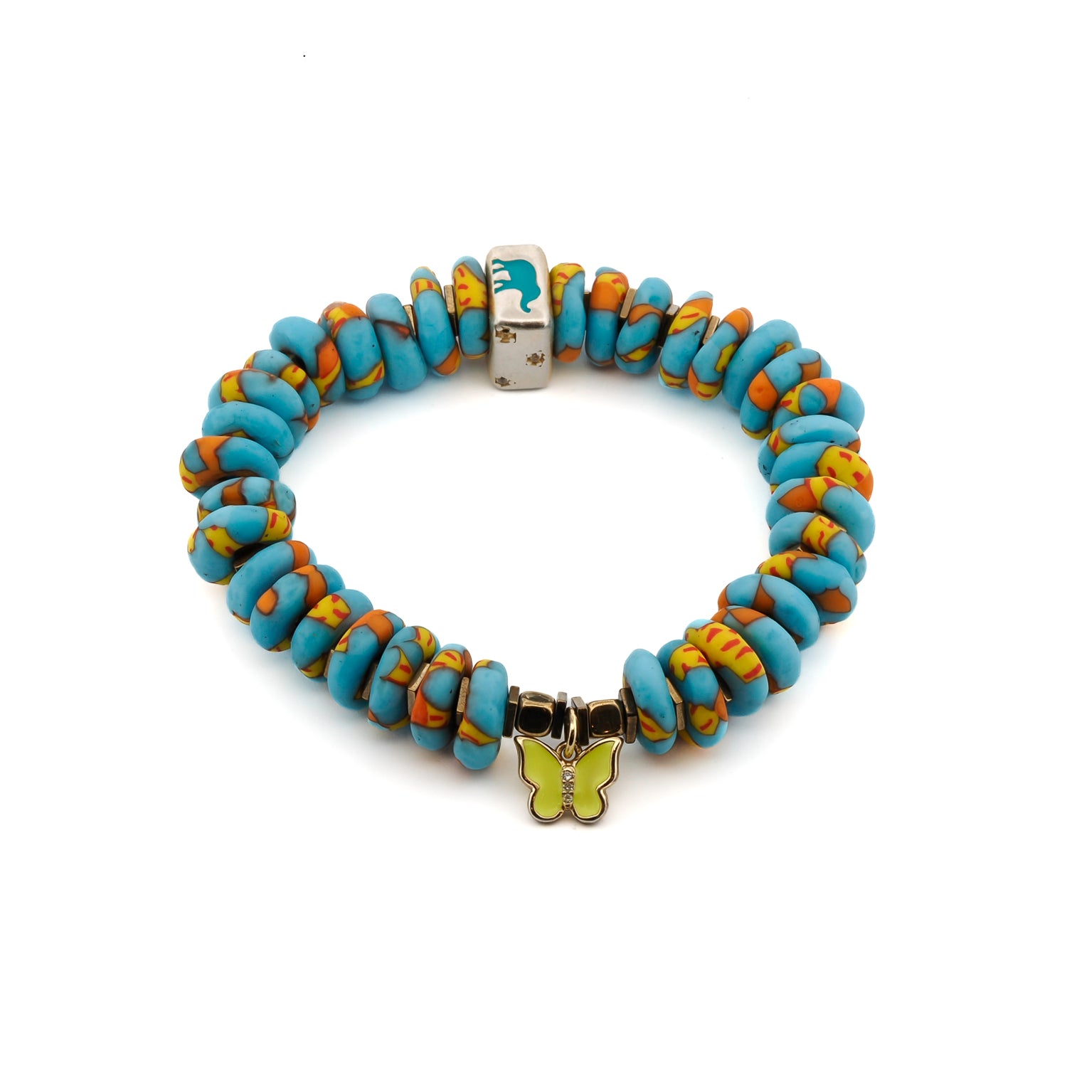 Yellow Butterfly Charm Colorful Beaded Bracelet