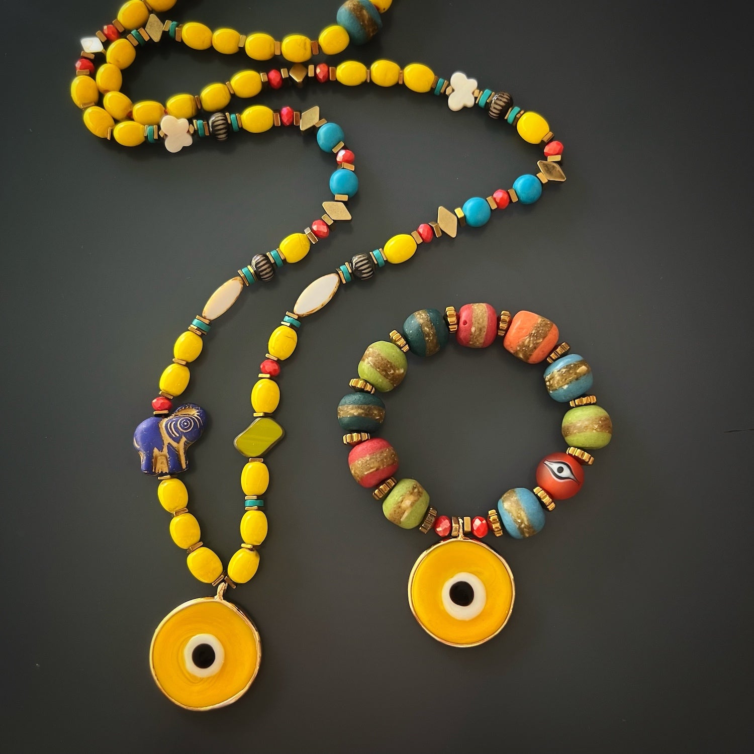 Discover the unique and vibrant design of the Yellow Evil Eye Carpe Diem Bracelet, crafted with love and attention to detail.