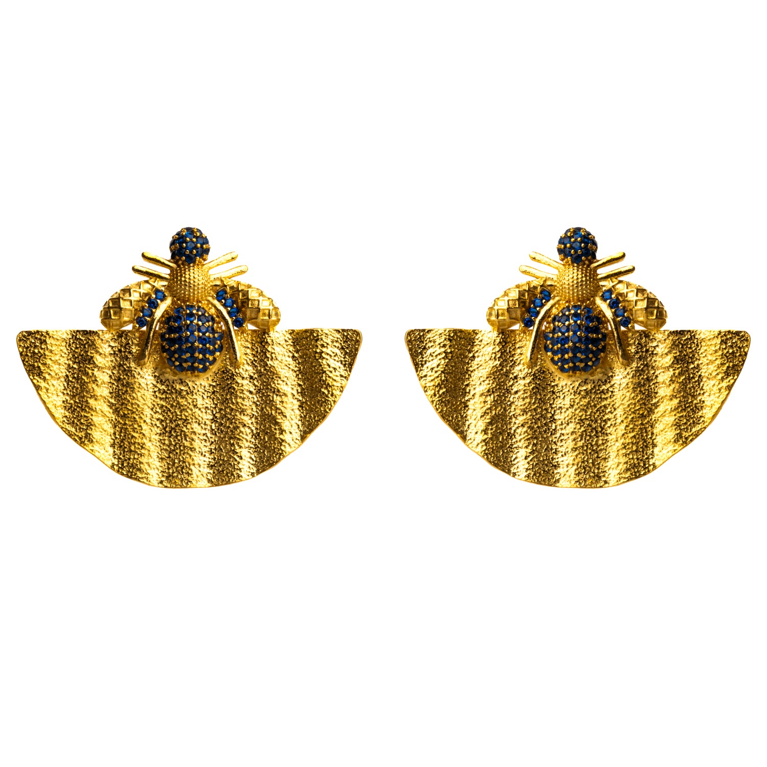 Handmade 24K Gold Honey Bee Earrings with Sapphire Stones for a Bold, Meaningful Statement
