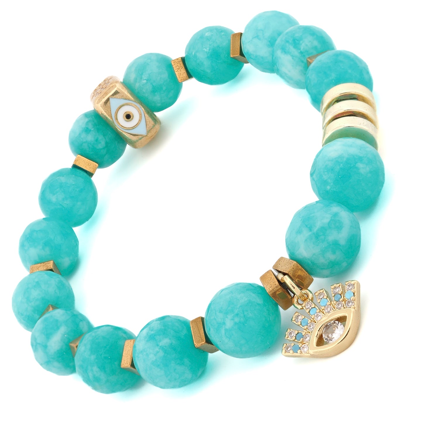 Amazonite Stone Diamond Evil Eye Charm Beaded Bracelet