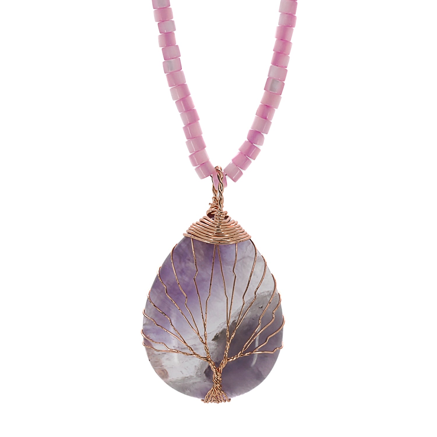 Discover the beauty and healing energy of the Amethyst Healing Tree Necklace, featuring a stunning tree-shaped pendant made from natural amethyst gemstones.
