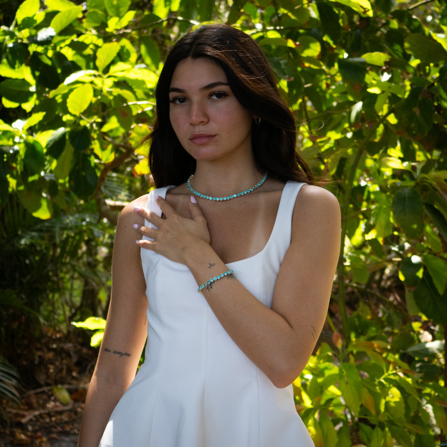 Gold-Plated Aquamarine Stone Tennis Bracelet, Symbolizing Strength, Spiritual Protection, and Serenity