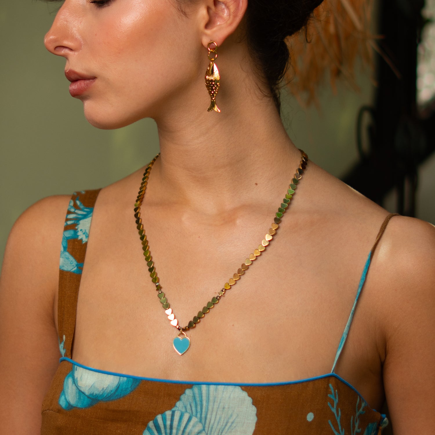 Azure Heartbeat Gold Necklace