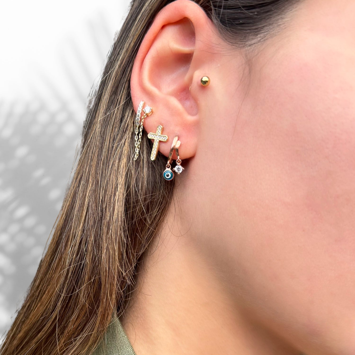 Baby Evil Eye Rose Gold Earrings