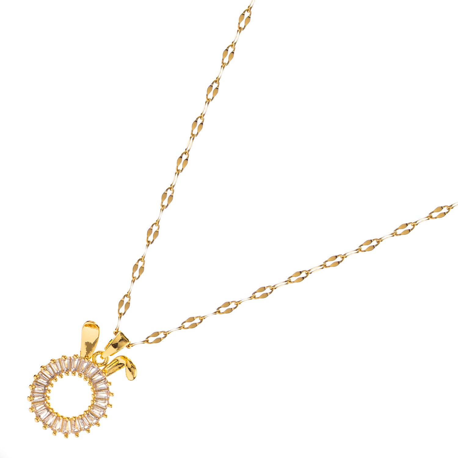 Gold bunny ears necklace with sparkly pendant design