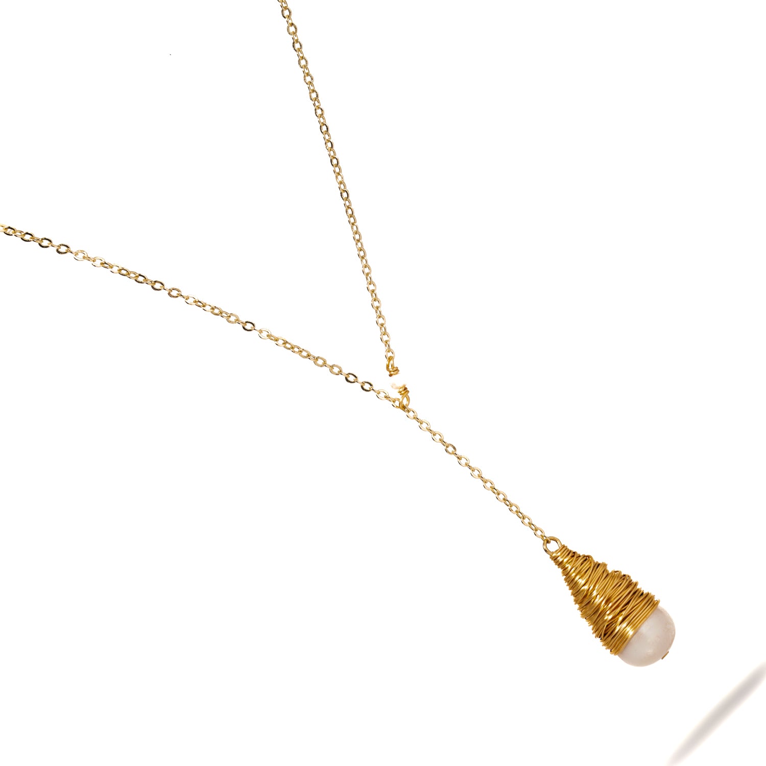 Baroque Pearl Drop Necklace with Gold-Plated Brass Chain for Organic Elegance and Grace