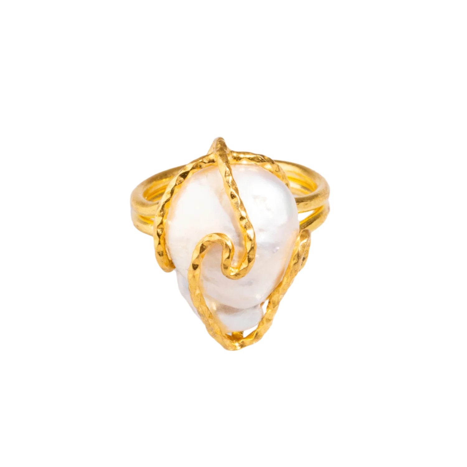 Baroque Pearl Gold Design Ring with Intricate Isis Details for a Mystical Look