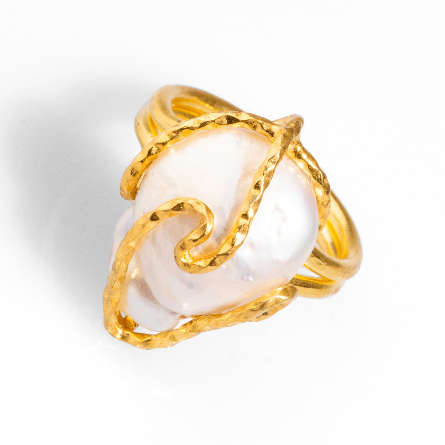 Intricate Gold and Baroque Pearl Isis Ring with Bold Design for a Statement Look
