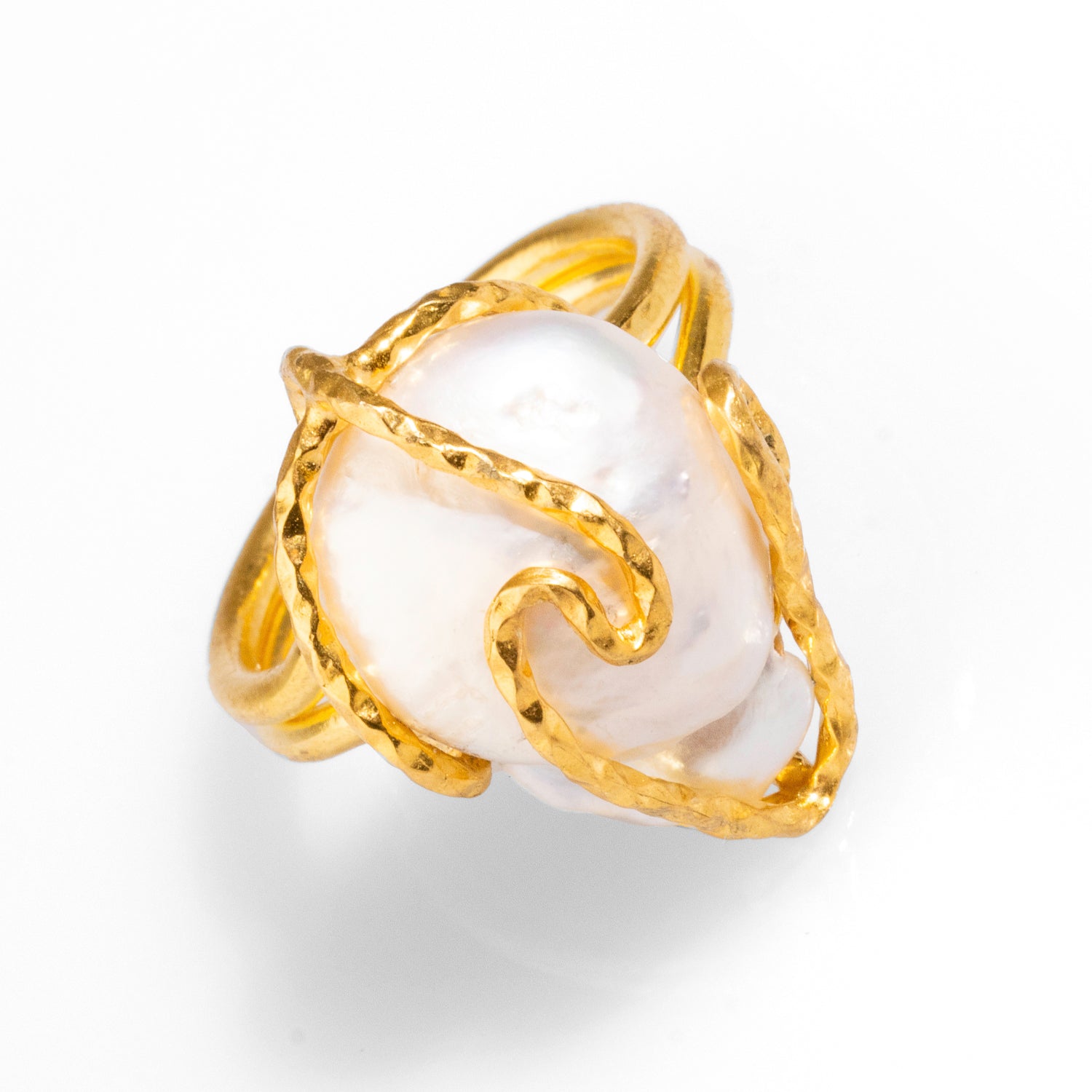 Baroque Pearl and Gold Isis Ring with Intricate Details for a Luxurious, Mystical Vibe