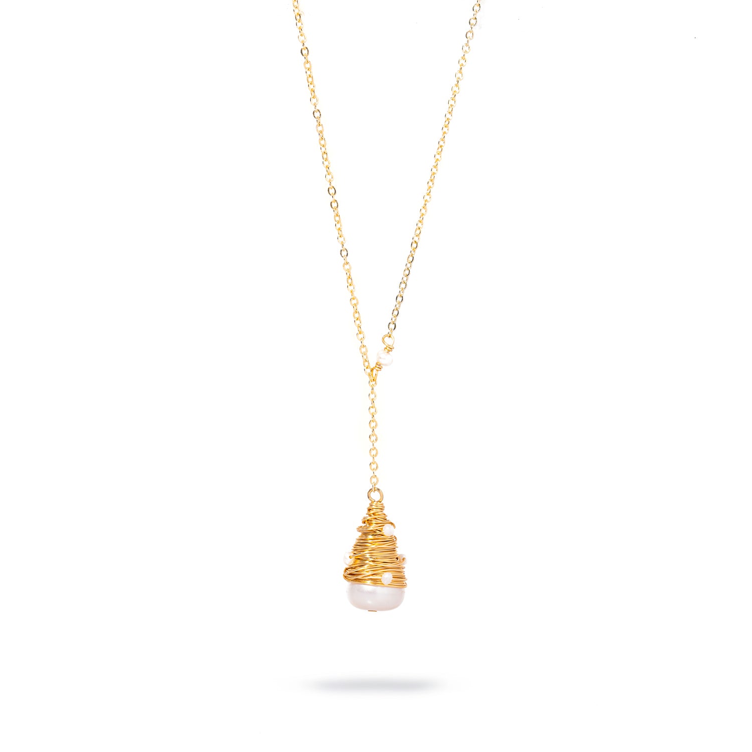 Gold Baroque Pearl Teardrop Necklace with Fine Details for a Beautiful, Graceful Look
