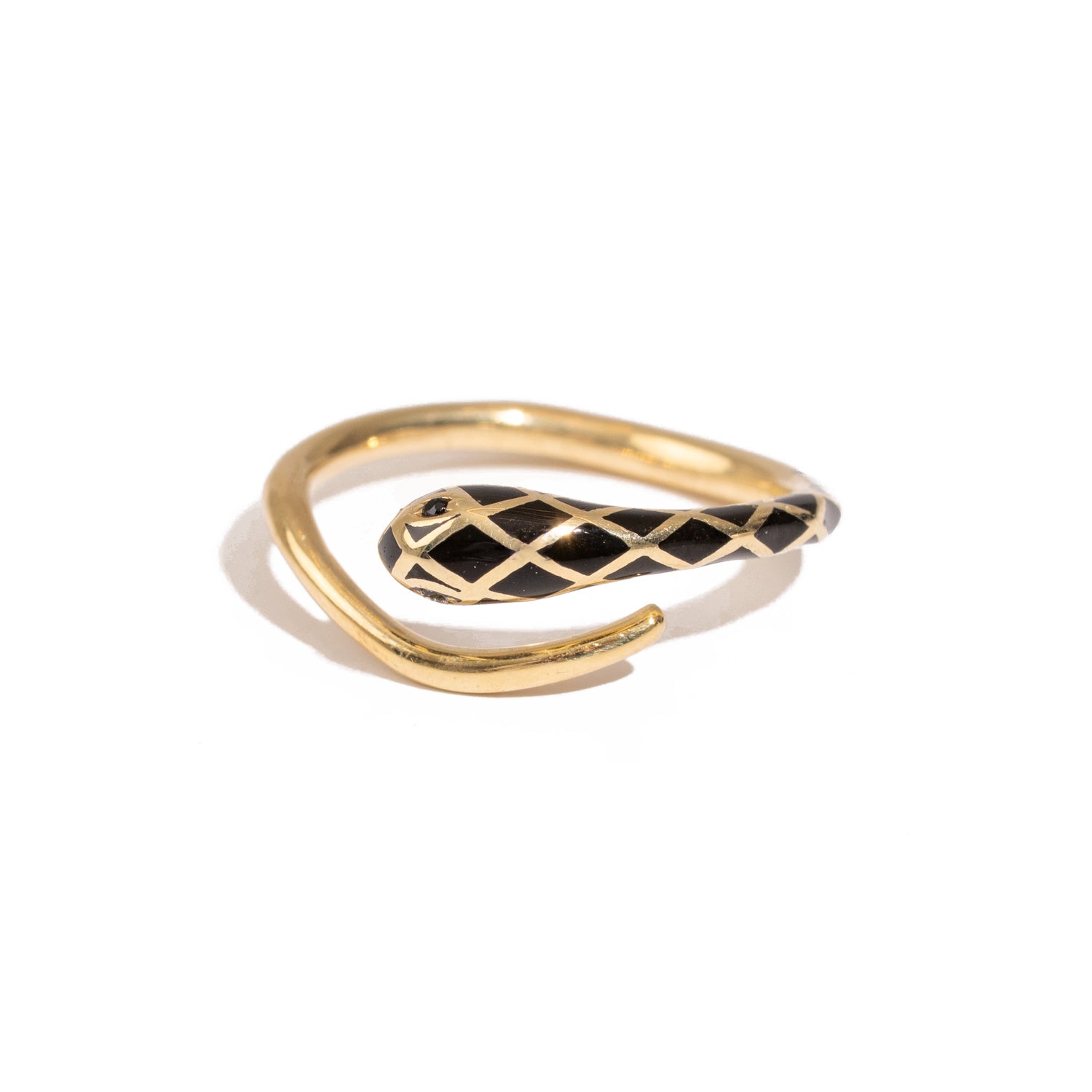 Black Enamel Gold Snake Ring