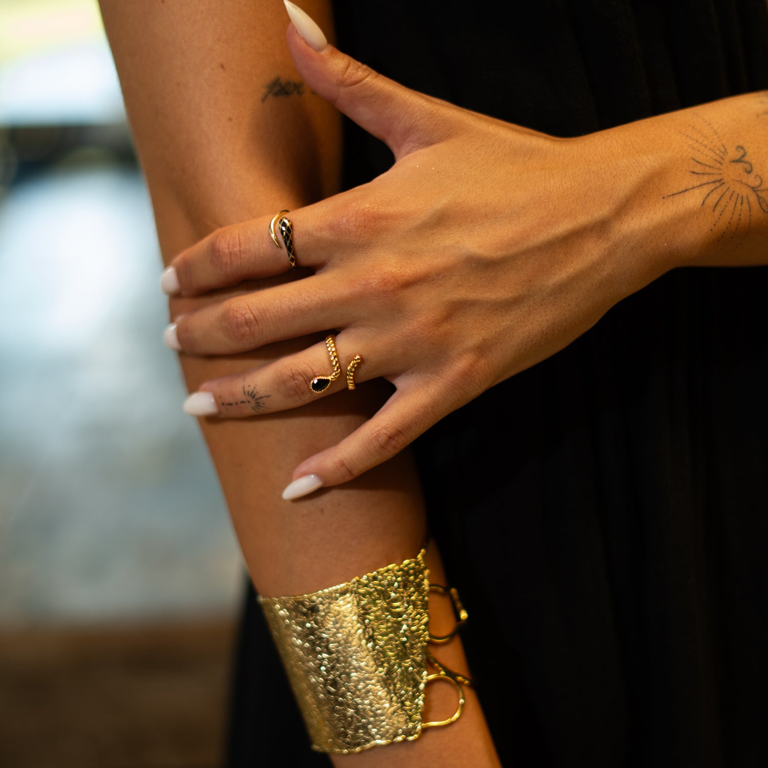 Black Enamel Gold Snake Ring