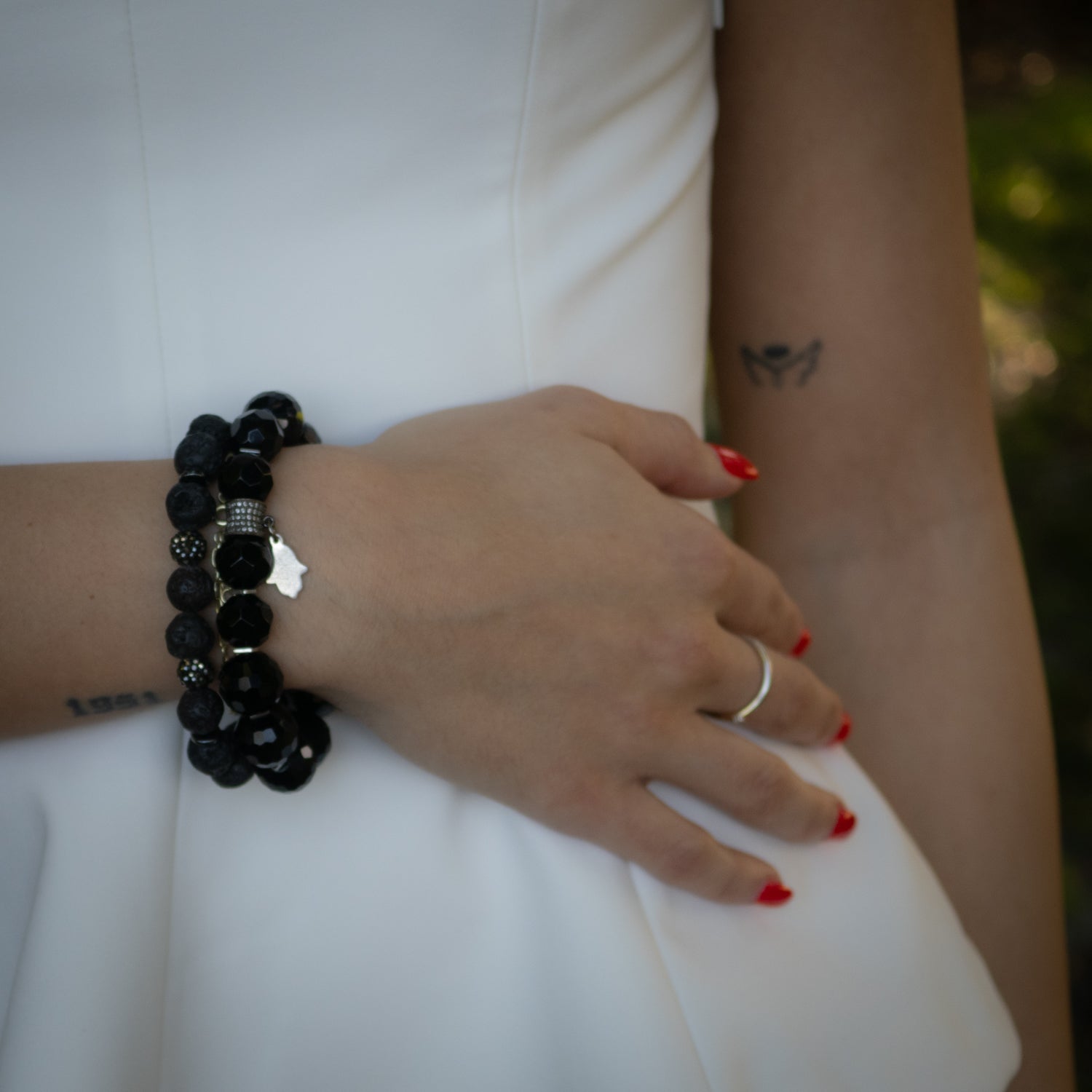 Handmade Black Lava and Swarovski Crystal Bracelet with grounding energy stones.