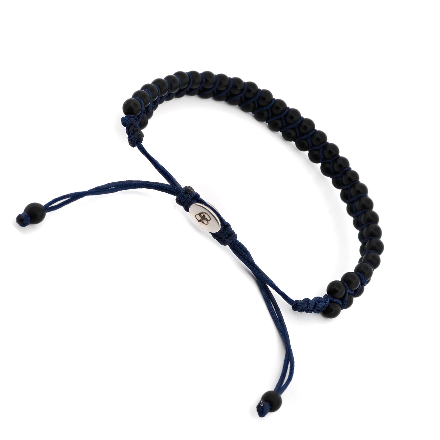 Black Onyx Stone Beaded Blue Rope Striking Bracelet