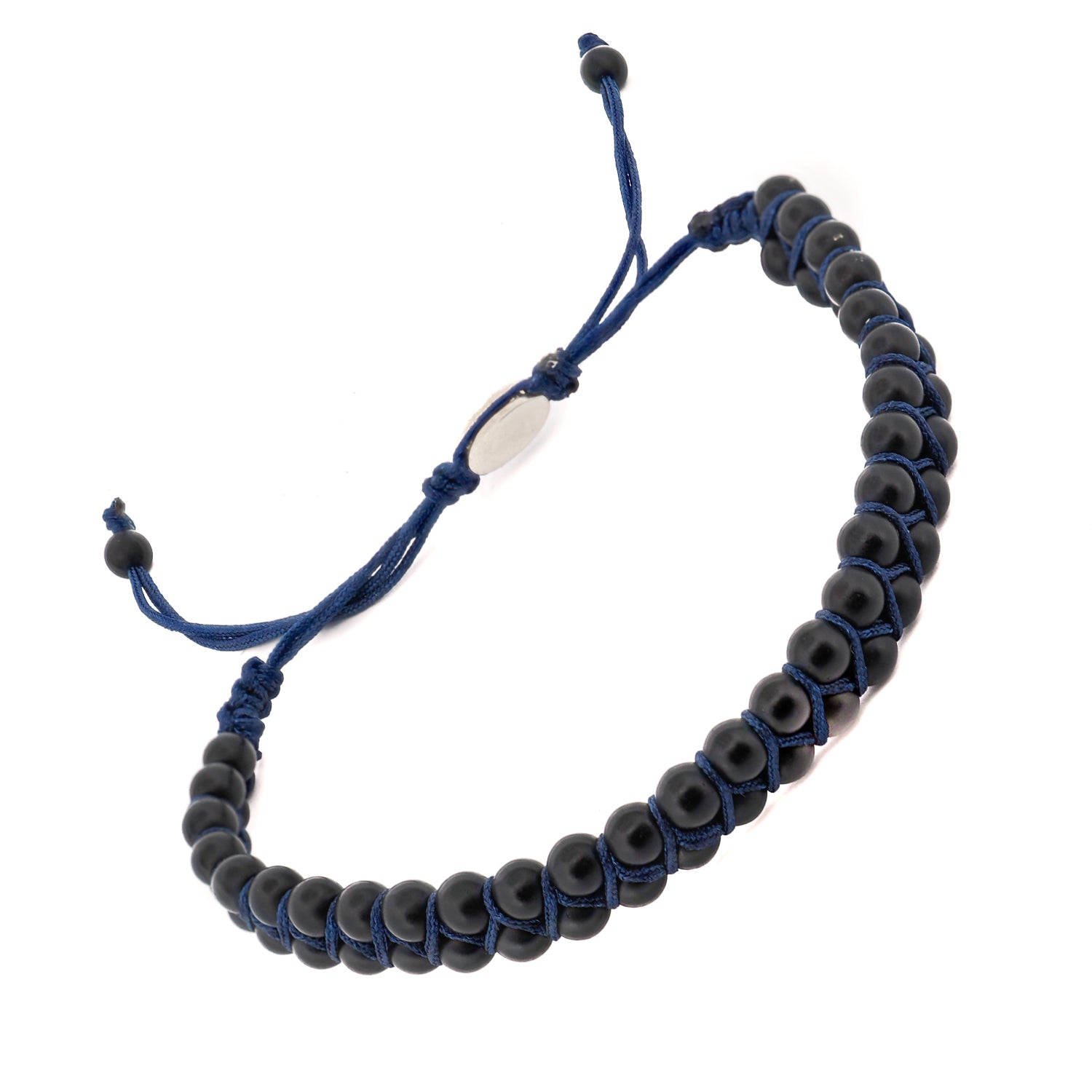Black Onyx Stone Beaded Blue Rope Striking Bracelet