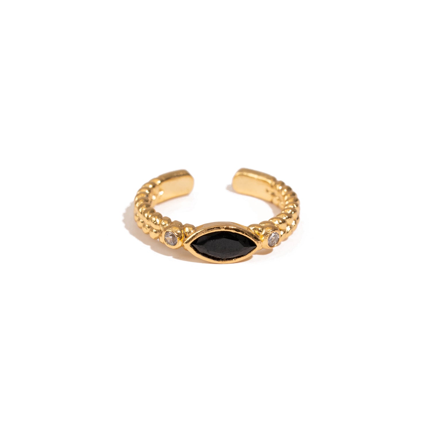 Black Onyx Teardrop Gemstone Adjustable Gold Ring