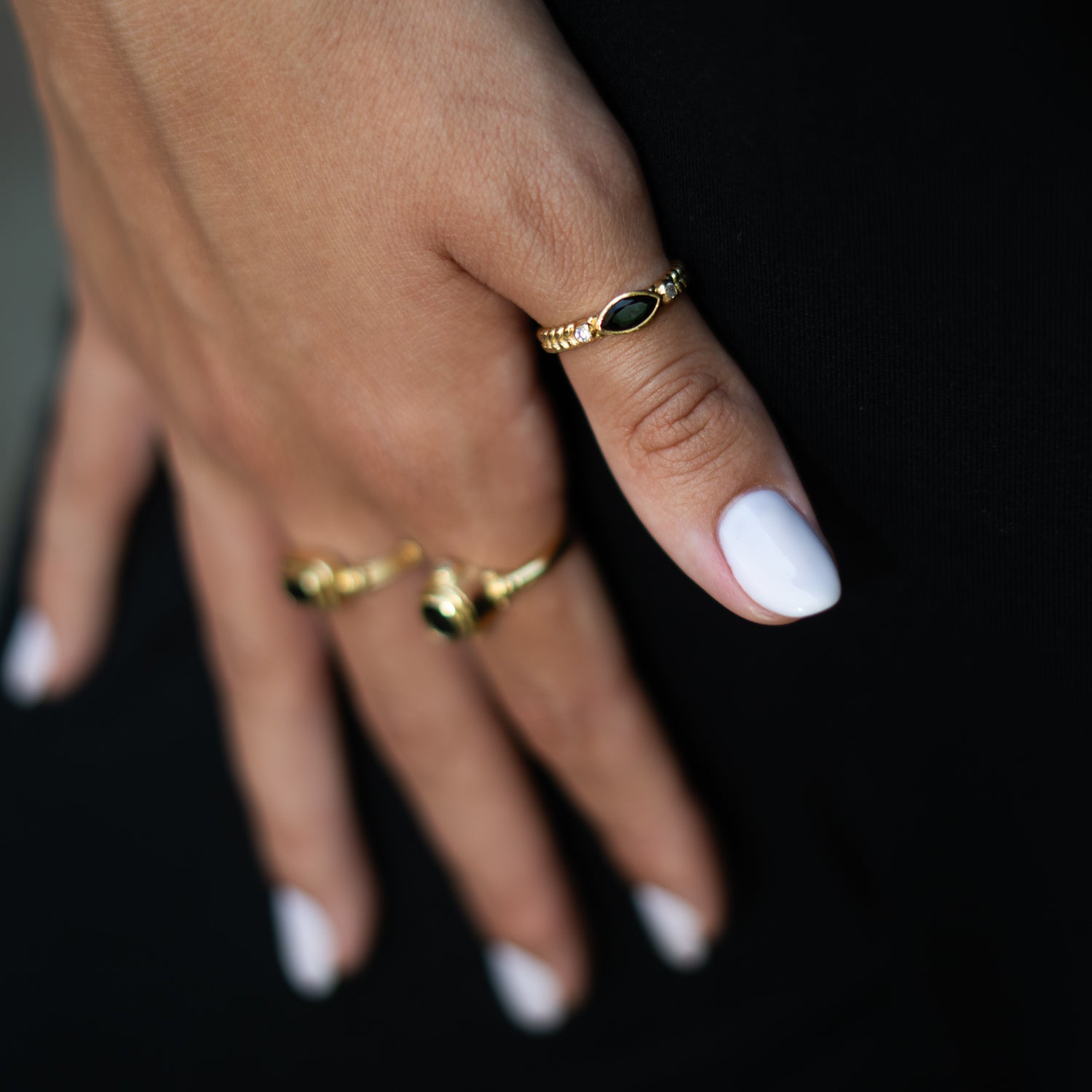 Black Onyx Teardrop Gemstone Adjustable Gold Ring