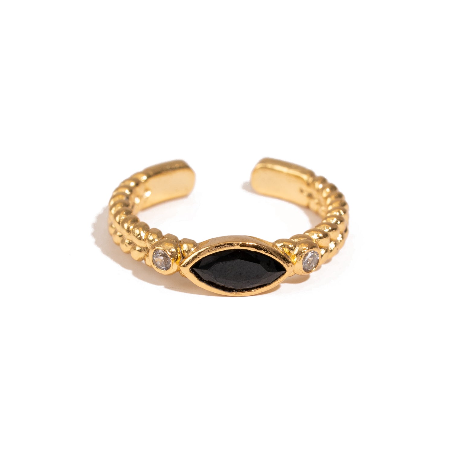 Black Onyx Teardrop Gemstone Adjustable Gold Ring