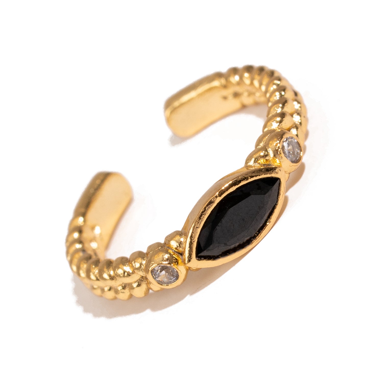 Black Onyx Teardrop Gemstone Adjustable Gold Ring