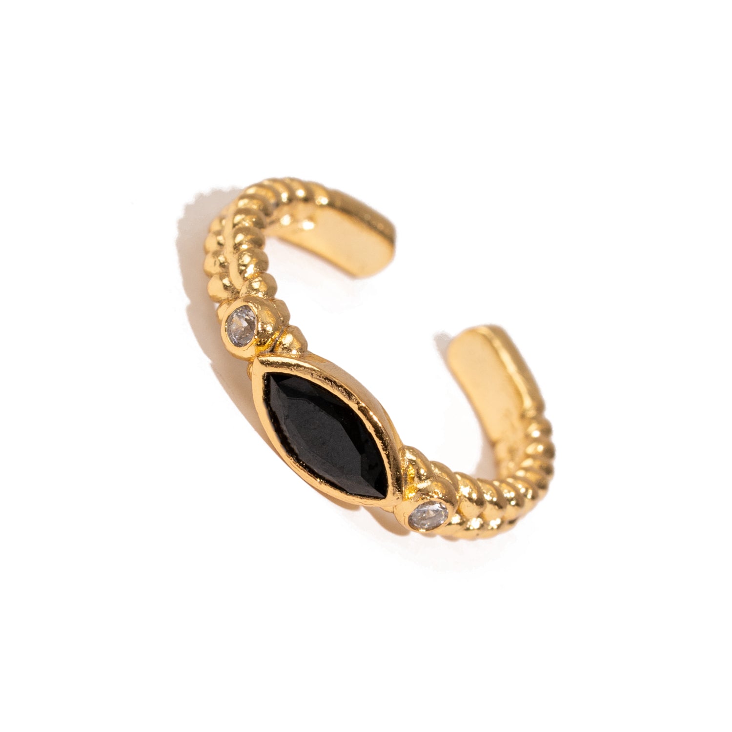 Black Onyx Teardrop Gemstone Adjustable Gold Ring